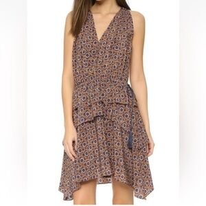 Derek Lam 10 Crosby Silk Printed Sleeveless Dress Sz 10 Quiet Luxury Tiered